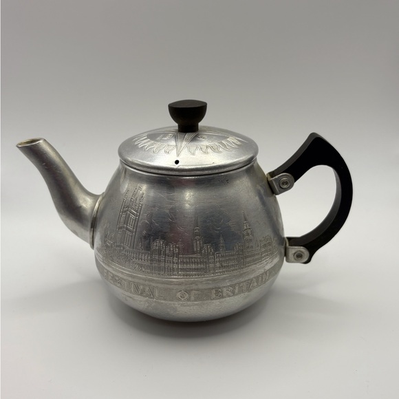 Swan Brand Other - Silver Teapot with Black Handle 1951 Antique Aluminum
